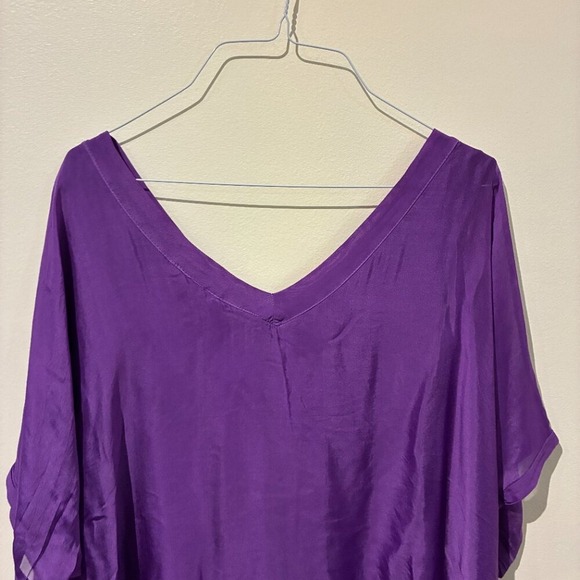 Sofia Made in Italy Purple Silk V-Neck Handkerchief Hem Oversized Blouse Top - Picture 6 of 9